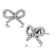 DA197 - High polished (no plating) Stainless Steel Earrings with AAA Grade CZ  in Clear-0
