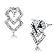 DA198 - High polished (no plating) Stainless Steel Earrings with AAA Grade CZ  in Clear-0