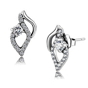 DA199 - High polished (no plating) Stainless Steel Earrings with AAA Grade CZ  in Clear-0