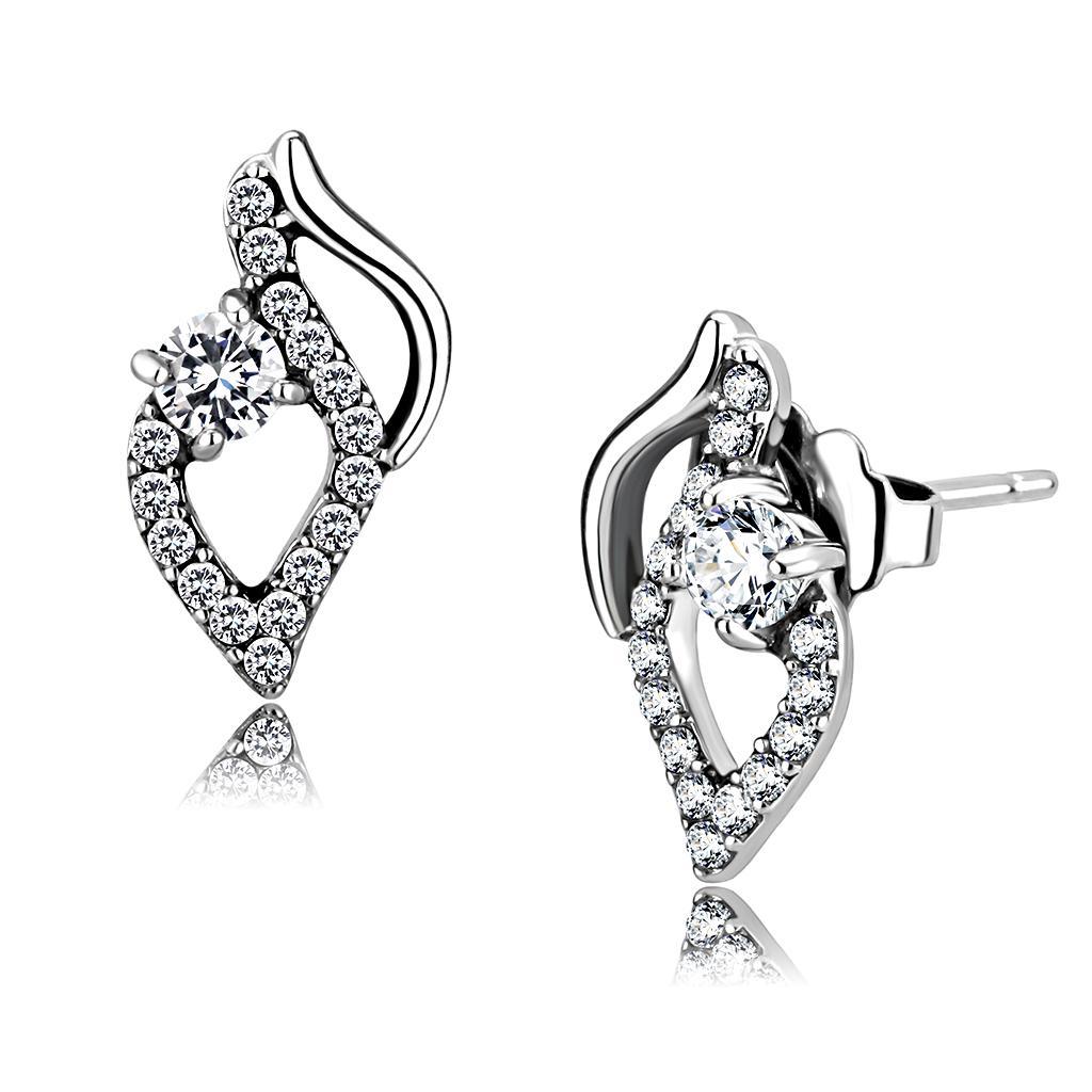 DA199 - High polished (no plating) Stainless Steel Earrings with AAA Grade CZ  in Clear-0