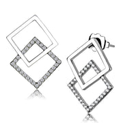 DA201 - High polished (no plating) Stainless Steel Earrings with AAA Grade CZ  in Clear-0