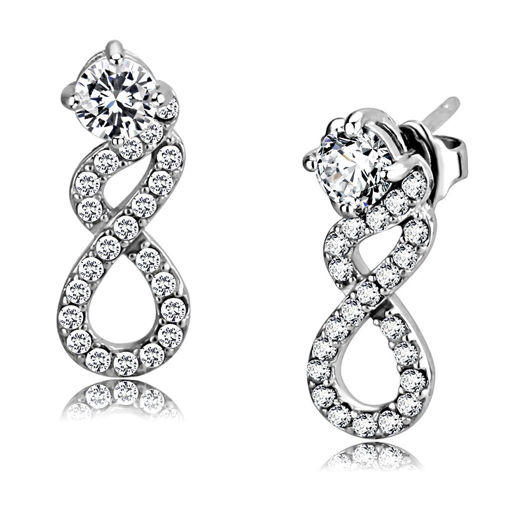 DA203 - High polished (no plating) Stainless Steel Earrings with AAA Grade CZ  in Clear-0