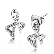 DA204 - High polished (no plating) Stainless Steel Earrings with AAA Grade CZ  in Clear-0