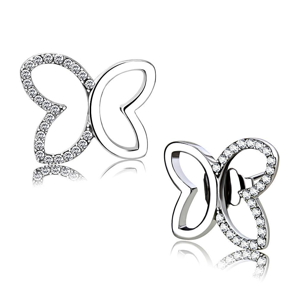 DA209 - High polished (no plating) Stainless Steel Earrings with AAA Grade CZ  in Clear-0