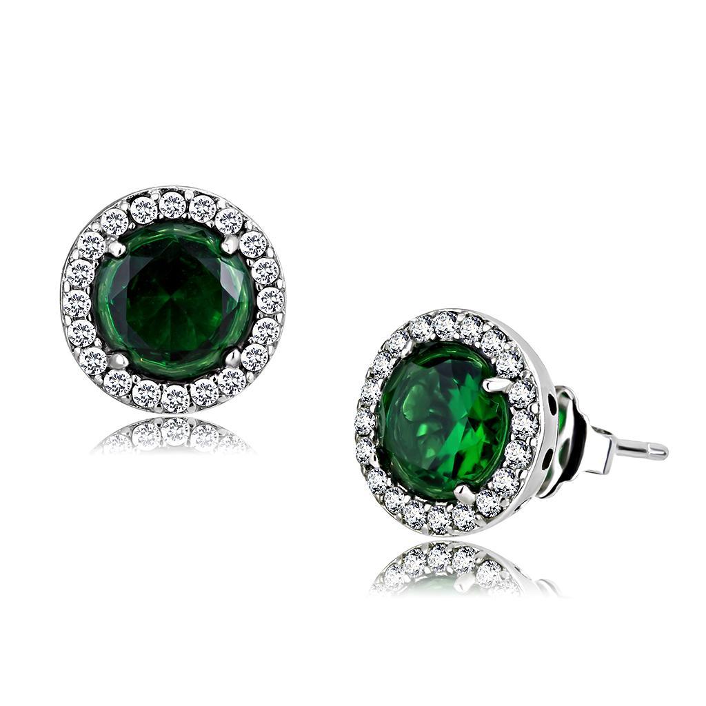 DA211 - High polished (no plating) Stainless Steel Earrings with Synthetic Synthetic Glass in Emerald-0