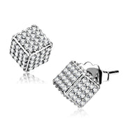 DA213 - High polished (no plating) Stainless Steel Earrings with AAA Grade CZ  in Clear-0