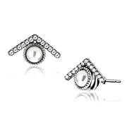 DA216 - High polished (no plating) Stainless Steel Earrings with Synthetic Pearl in White-0