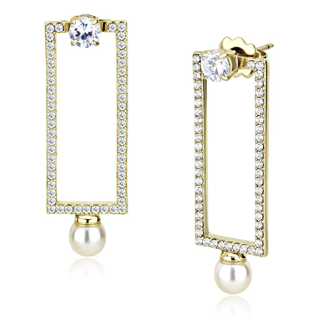 DA222 - IP Gold(Ion Plating) Stainless Steel Earrings with Synthetic Pearl in White-0
