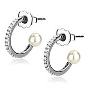 DA224 - High polished (no plating) Stainless Steel Earrings with Synthetic Pearl in White-0