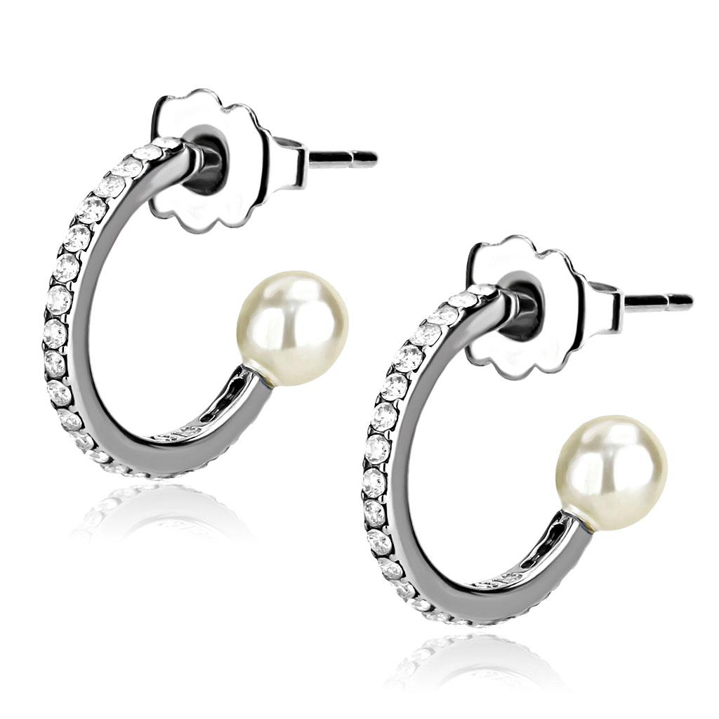 DA224 - High polished (no plating) Stainless Steel Earrings with Synthetic Pearl in White-0
