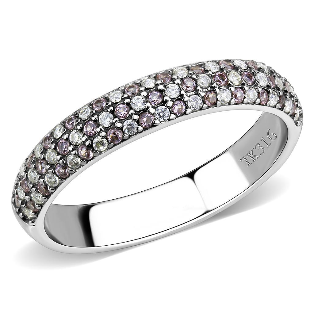 DA231 - High polished (no plating) Stainless Steel Ring with AAA Grade CZ  in Multi Color-0