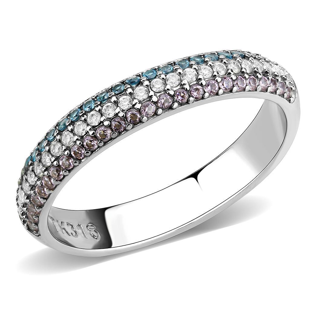 DA232 - High polished (no plating) Stainless Steel Ring with AAA Grade CZ  in Multi Color-0