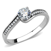 DA233 - High polished (no plating) Stainless Steel Ring with AAA Grade CZ  in Clear-0