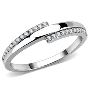 DA234 - High polished (no plating) Stainless Steel Ring with AAA Grade CZ  in Clear-0