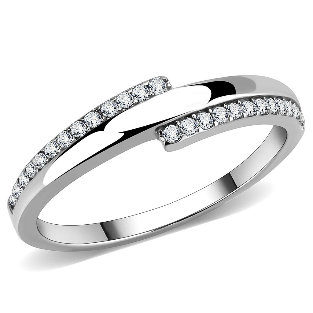DA234 - High polished (no plating) Stainless Steel Ring with AAA Grade CZ  in Clear-0
