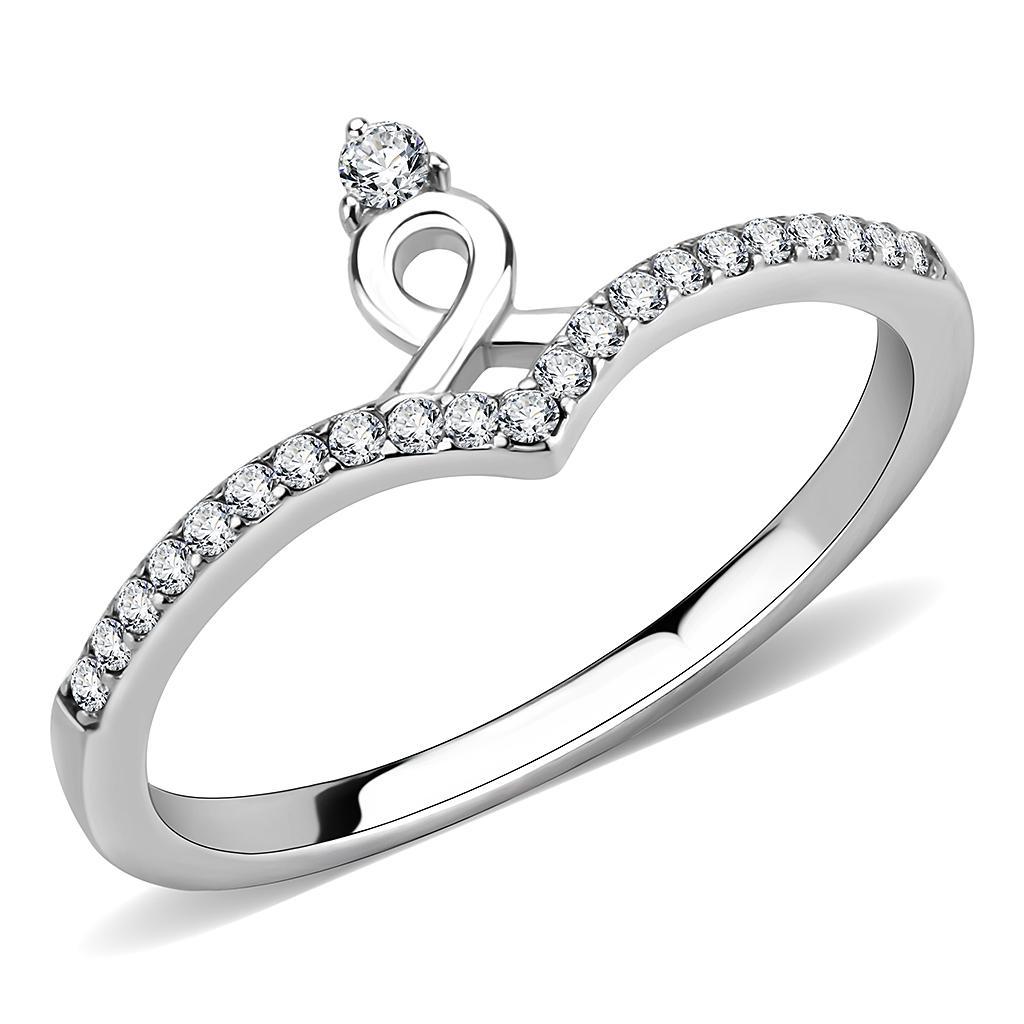 DA237 - High polished (no plating) Stainless Steel Ring with AAA Grade CZ  in Clear-0