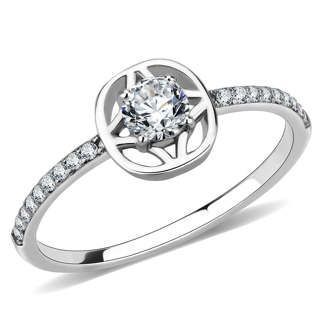 DA238 - High polished (no plating) Stainless Steel Ring with AAA Grade CZ  in Clear-0