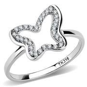 DA241 - High polished (no plating) Stainless Steel Ring with AAA Grade CZ  in Clear-0