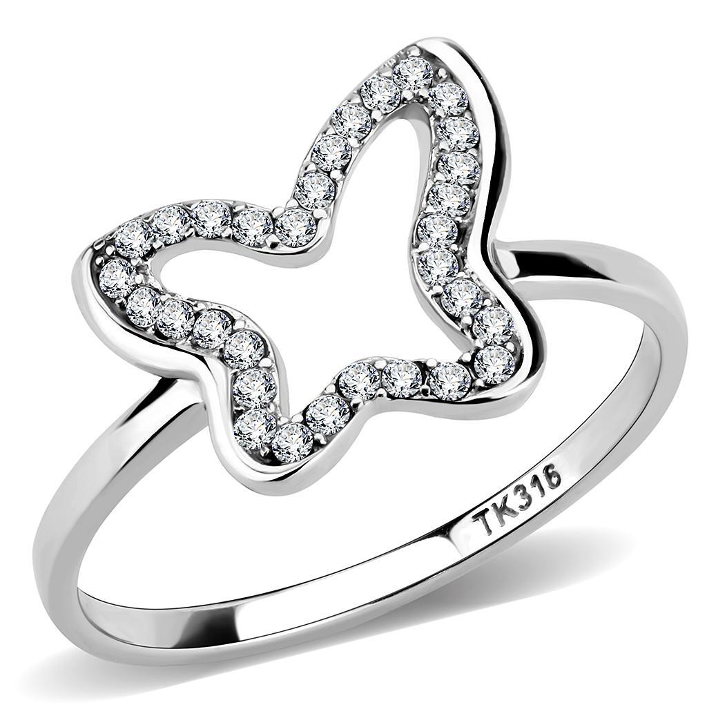 DA241 - High polished (no plating) Stainless Steel Ring with AAA Grade CZ  in Clear-0