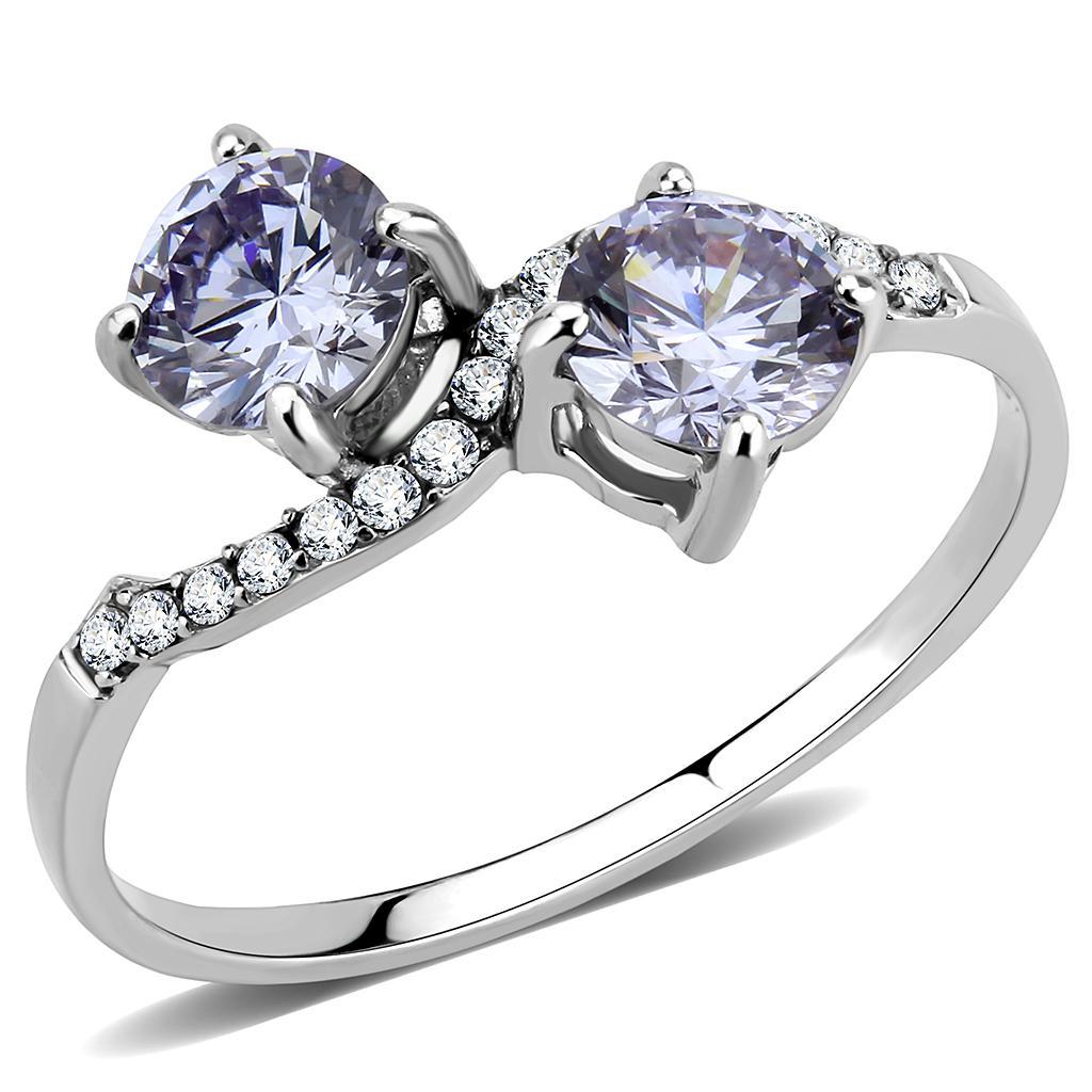 DA244 - High polished (no plating) Stainless Steel Ring with AAA Grade CZ  in Light Amethyst-0