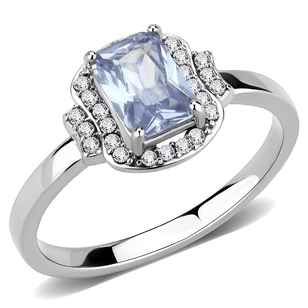 DA246 - High polished (no plating) Stainless Steel Ring with AAA Grade CZ  in Light Amethyst-0