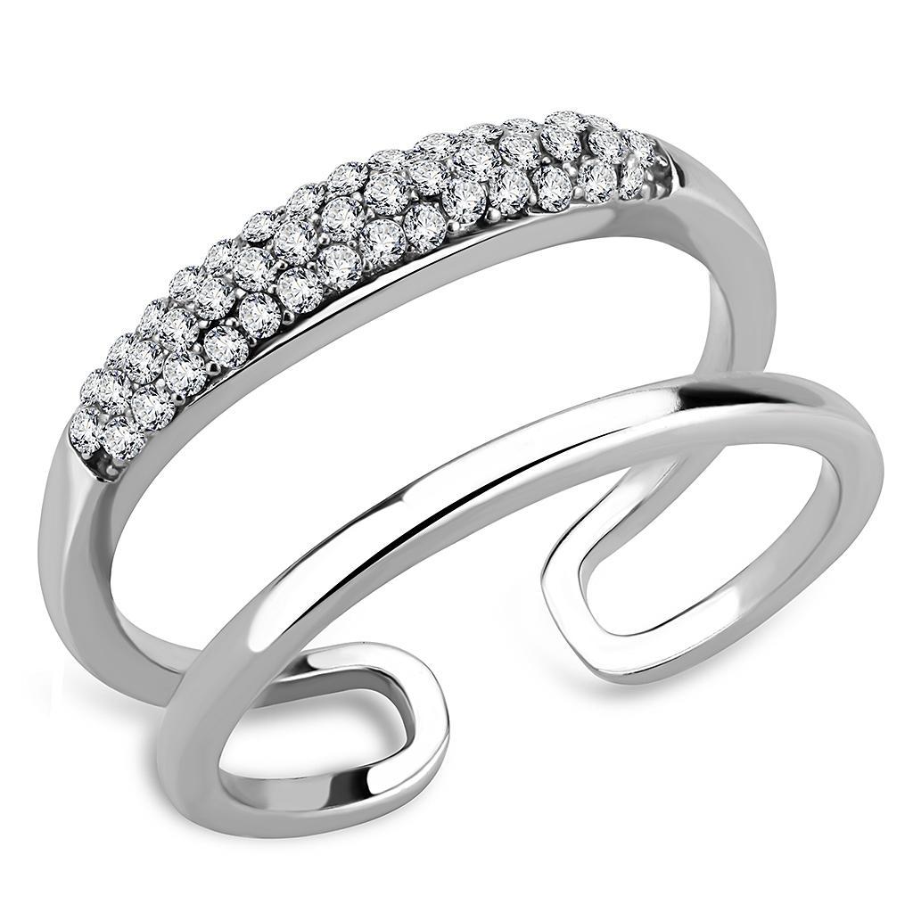 DA247 - High polished (no plating) Stainless Steel Ring with AAA Grade CZ  in Clear-0