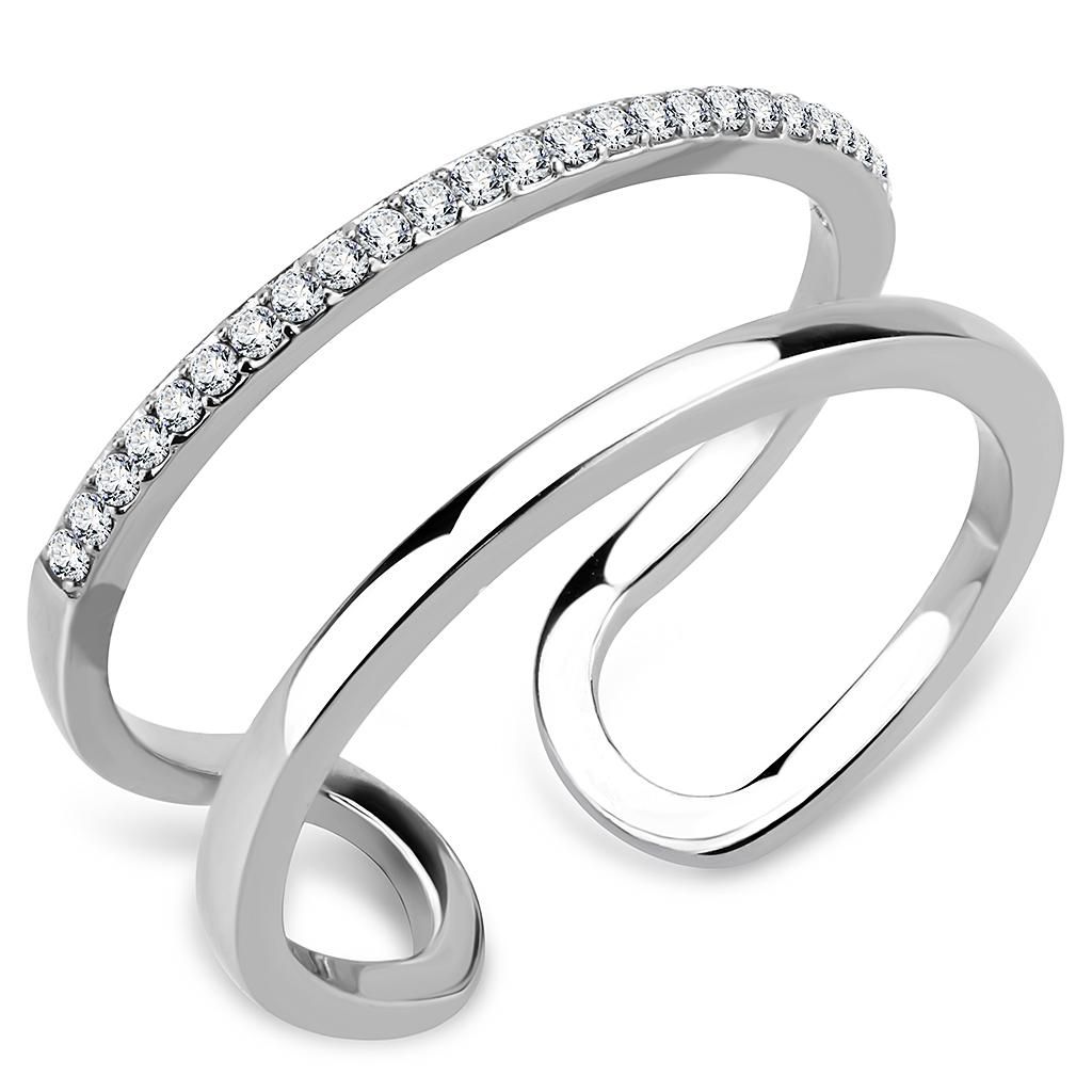 DA249 - High polished (no plating) Stainless Steel Ring with AAA Grade CZ  in Clear-0