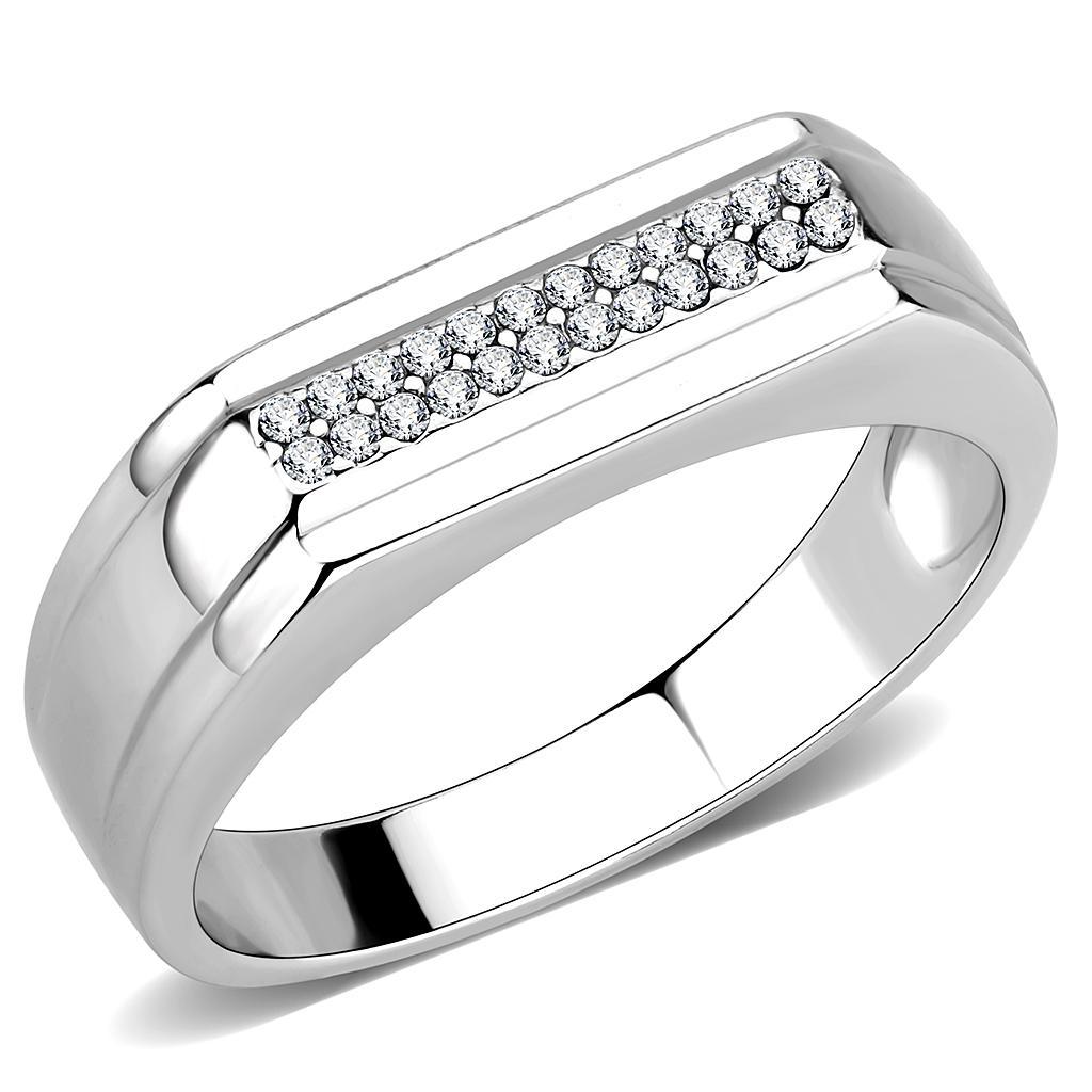 DA251 - High polished (no plating) Stainless Steel Ring with AAA Grade CZ  in Clear-0