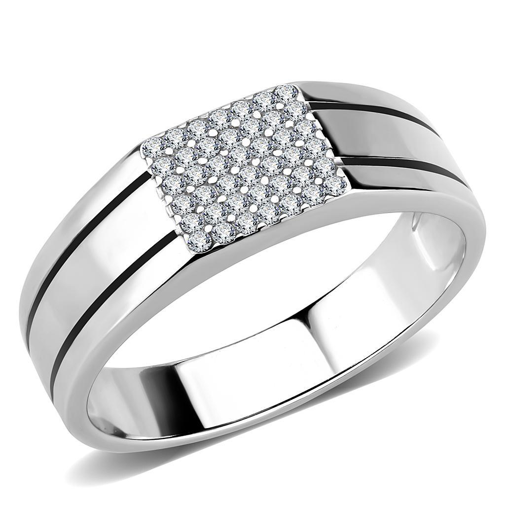 DA253 - High polished (no plating) Stainless Steel Ring with AAA Grade CZ  in Clear-0
