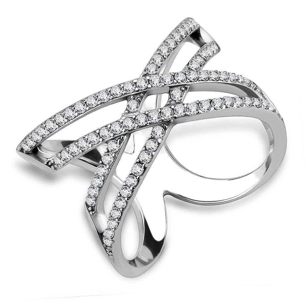 DA255 - High polished (no plating) Stainless Steel Ring with AAA Grade CZ  in Clear-0