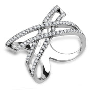 DA255 - High polished (no plating) Stainless Steel Ring with AAA Grade CZ  in Clear-0