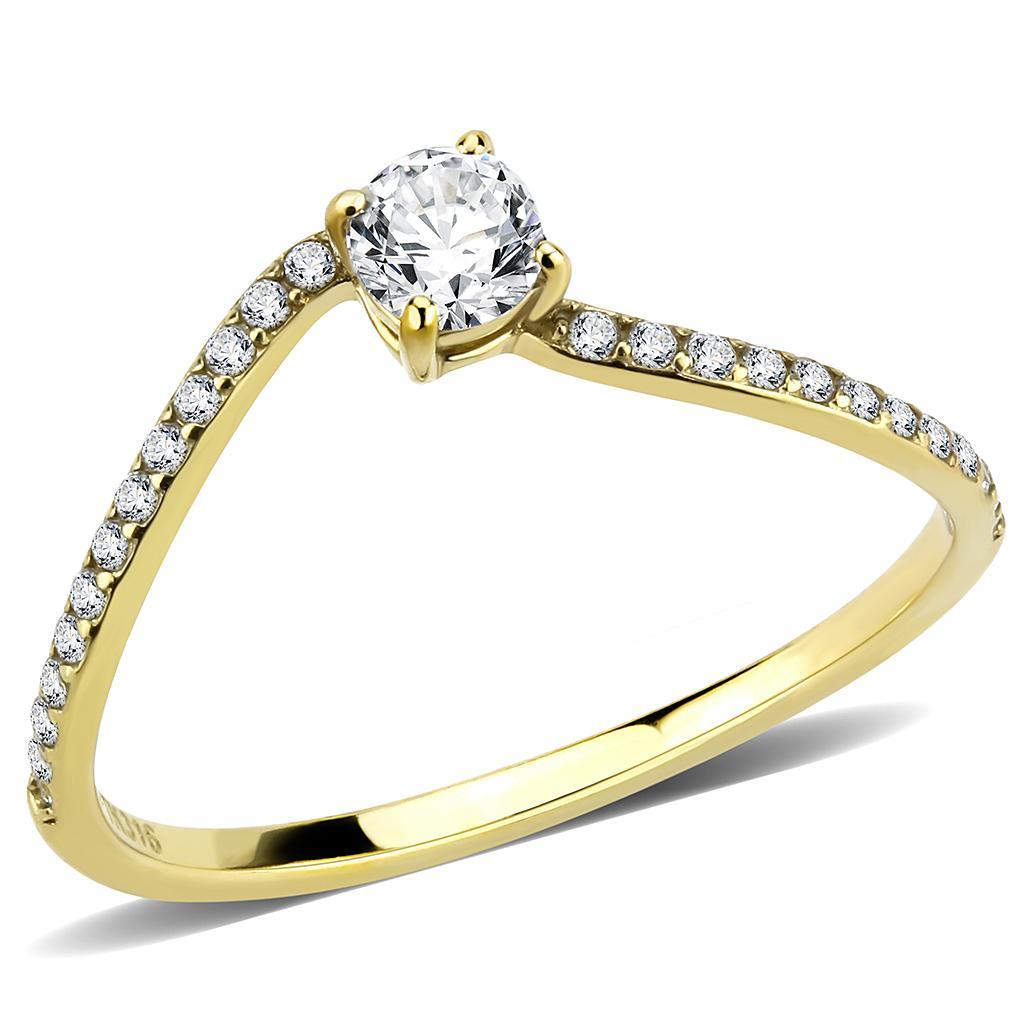 DA256 - IP Gold(Ion Plating) Stainless Steel Ring with AAA Grade CZ  in Clear-0