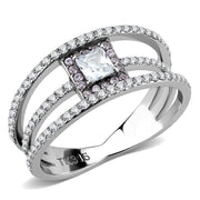 DA257 - High polished (no plating) Stainless Steel Ring with AAA Grade CZ  in Clear-0