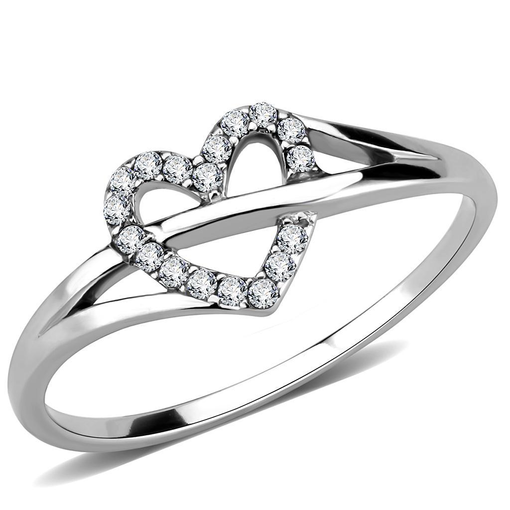 DA259 - High polished (no plating) Stainless Steel Ring with AAA Grade CZ  in Clear-0