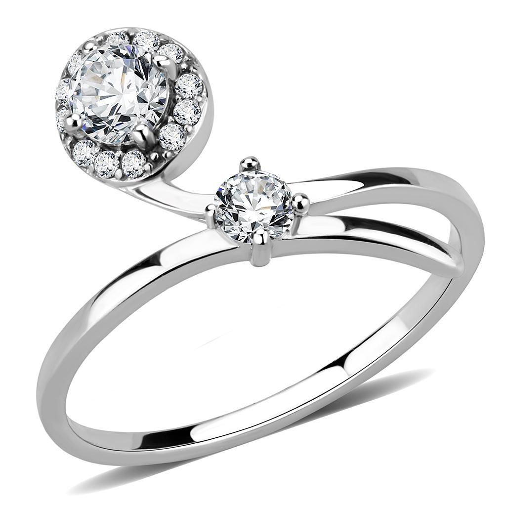 DA260 - High polished (no plating) Stainless Steel Ring with AAA Grade CZ  in Clear-0