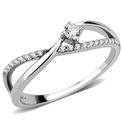 DA261 - High polished (no plating) Stainless Steel Ring with AAA Grade CZ  in Clear-0