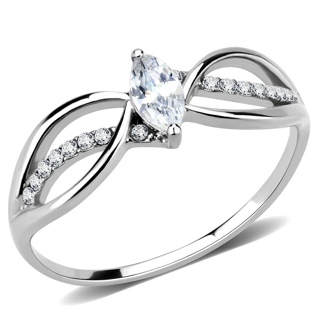 DA262 - High polished (no plating) Stainless Steel Ring with AAA Grade CZ  in Clear-0