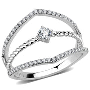 DA264 - High polished (no plating) Stainless Steel Ring with AAA Grade CZ  in Clear-0