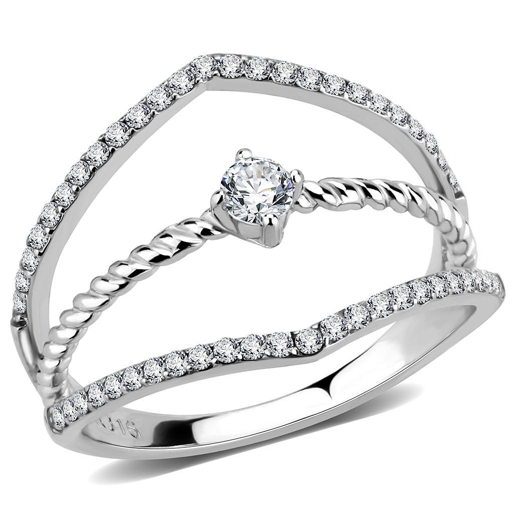DA264 - High polished (no plating) Stainless Steel Ring with AAA Grade CZ  in Clear-0