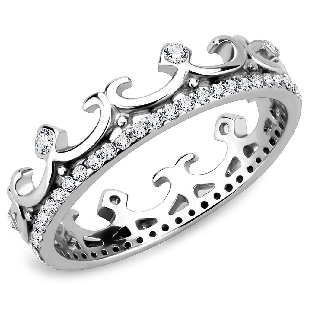 DA267 - High polished (no plating) Stainless Steel Ring with AAA Grade CZ  in Clear-0
