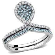 DA268 - High polished (no plating) Stainless Steel Ring with AAA Grade CZ  in Sea Blue-0