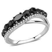DA269 - High polished (no plating) Stainless Steel Ring with AAA Grade CZ  in Black Diamond-0