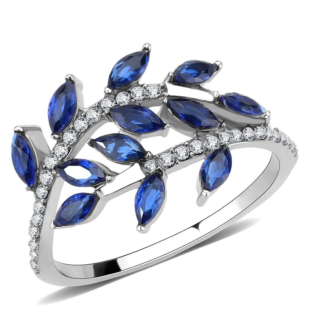 DA274 - High polished (no plating) Stainless Steel Ring with Synthetic Spinel in London Blue-0