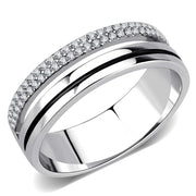 DA275 - High polished (no plating) Stainless Steel Ring with AAA Grade CZ  in Clear-0