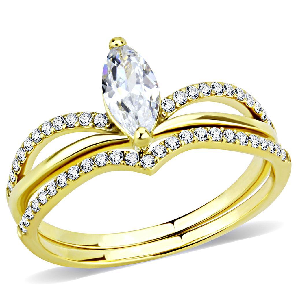 DA276 - IP Gold(Ion Plating) Stainless Steel Ring with AAA Grade CZ  in Clear-0