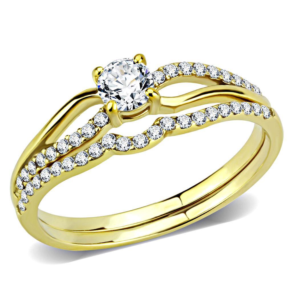DA277 - IP Gold(Ion Plating) Stainless Steel Ring with AAA Grade CZ  in Clear-0