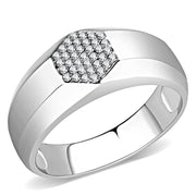 DA281 - High polished (no plating) Stainless Steel Ring with AAA Grade CZ  in Clear-0