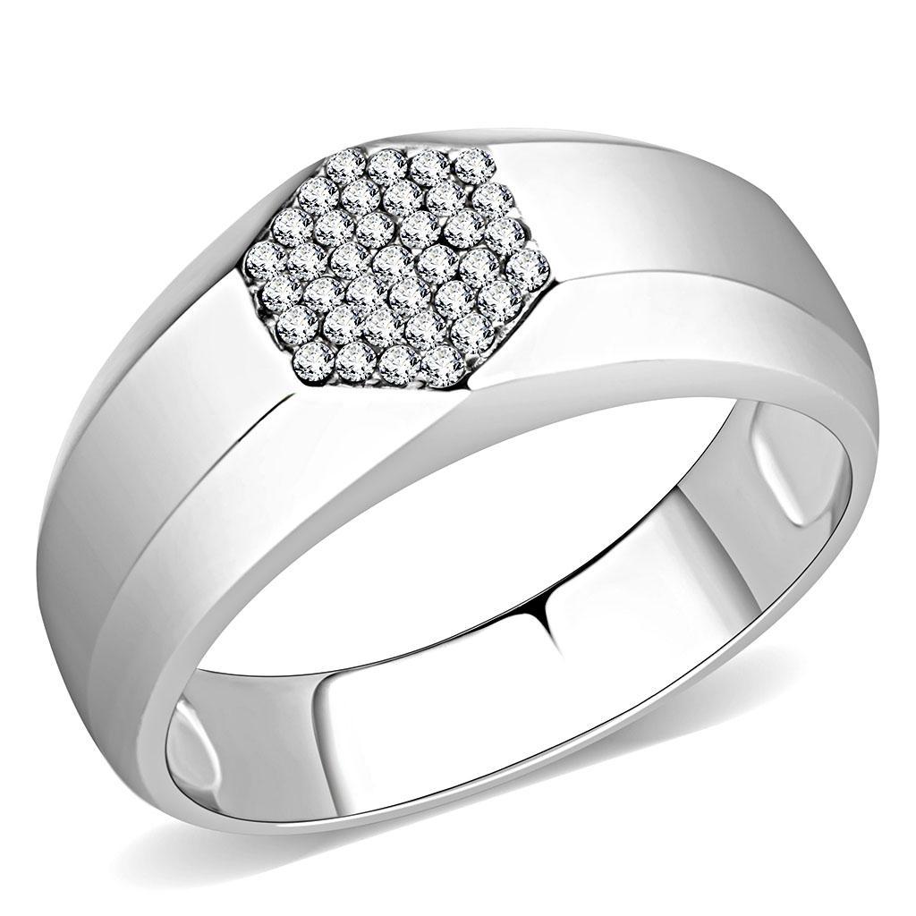 DA281 - High polished (no plating) Stainless Steel Ring with AAA Grade CZ  in Clear-0