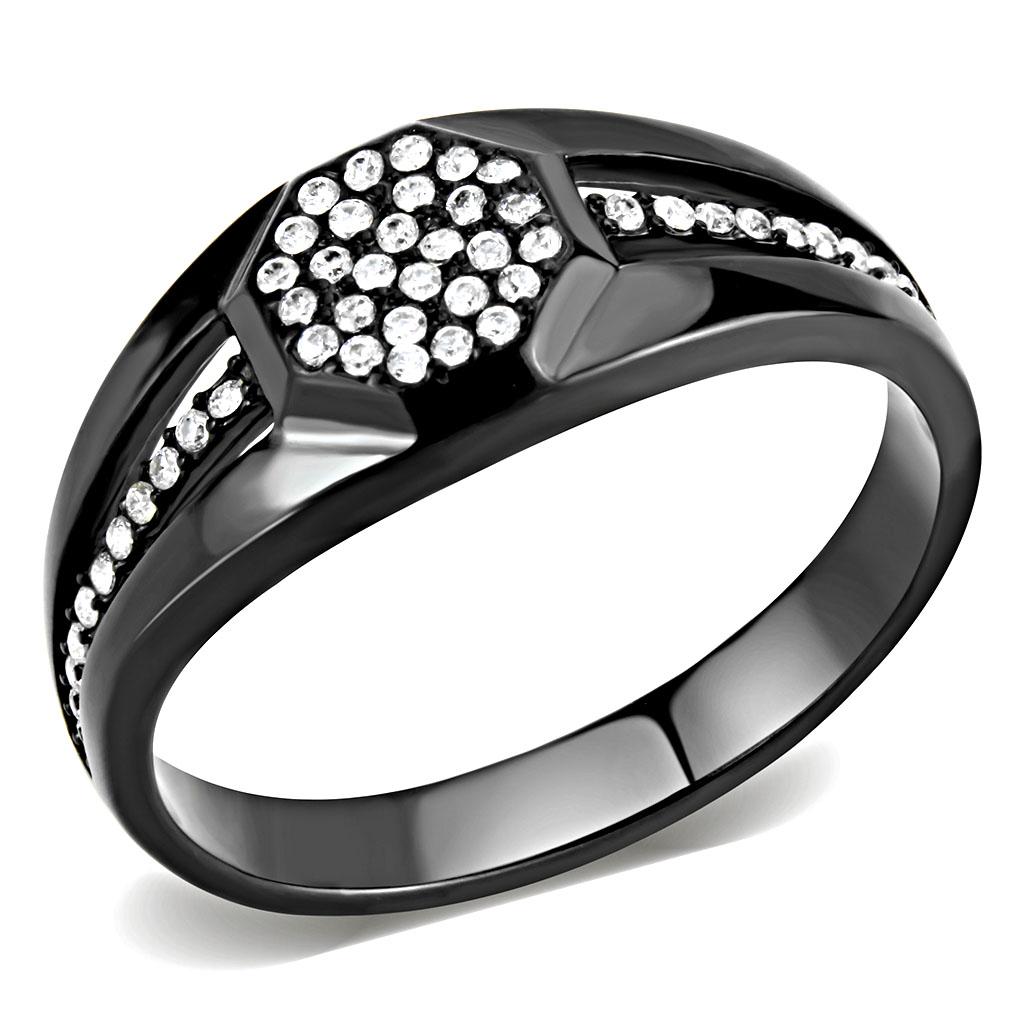 DA282 - IP Black(Ion Plating) Stainless Steel Ring with AAA Grade CZ  in Clear-0