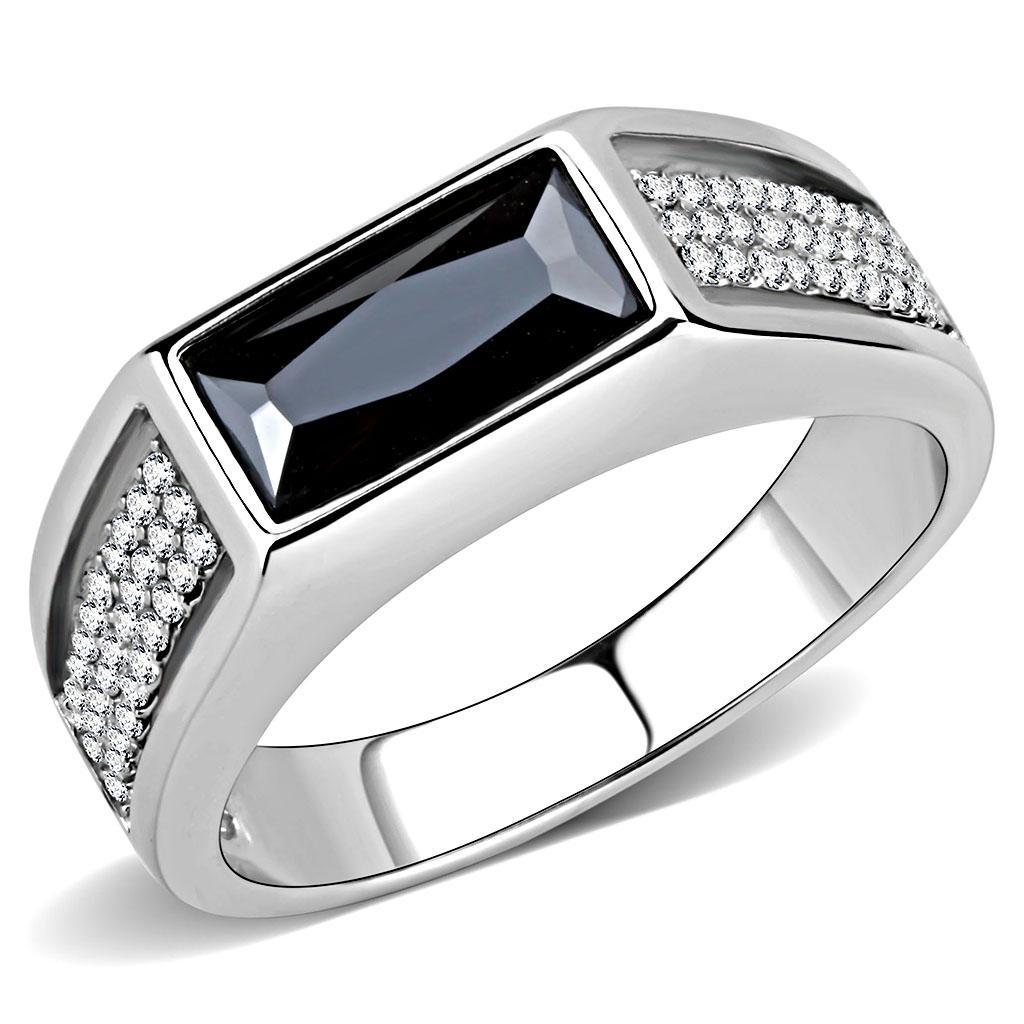 DA284 - High polished (no plating) Stainless Steel Ring with AAA Grade CZ  in Black Diamond-0